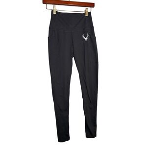Bucked Up Womens S High Waisted Leggings Black Pockets Reflective Logo Yoga